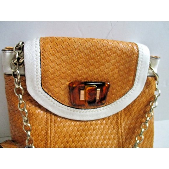 *RETRO Burnt Orange SR2 Woven Tortoise Shell Plastic Turn Key Closure Cross Body - Picture 2 of 7